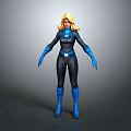 Futuristic Blonde Haired Game and Movie Character With Dark Blue Bodysuit Blue Gloves and Boots