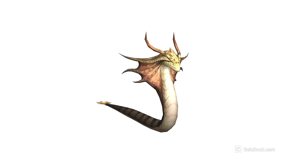 Mythical Reptile Dragon With Horns Wings And Long Curved Scaled Body 3d model 