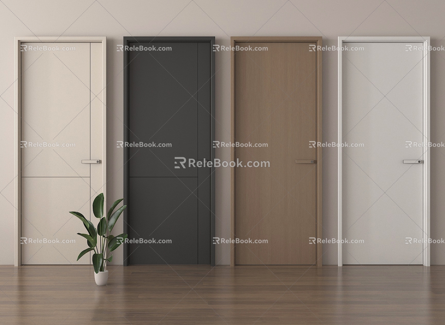 Modern Solid Wood Single Door Log Flat Door Bedroom Indoor Single Door 3d model