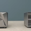 Modern Metal Cabinets One Closed With Geometric Design One Open With Inner Shelves