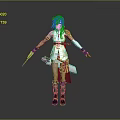 Fantasy Warrior Game Movie Character With Pink Hair Elaborate Outfit Arm Guards Boots And Dagger