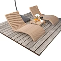 Outdoor Woven Lounge Chairs On Wooden Deck With Side Table Fruits And Flowers