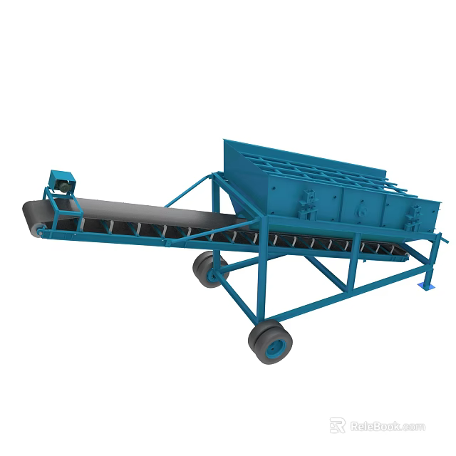 Blue Mobile Conveyor Belt Equipment With Industrial Frame And Wheels 3d model 