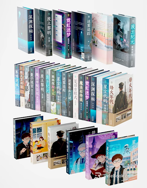 Diverse Collection Of Books With Colorful Covers And Various Themes Displayed 3d model 