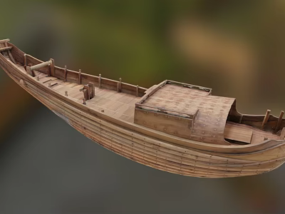 Traditional Handcrafted Wooden Boat With Classic Hull And Wooden Deck Cabin Design 3d model
