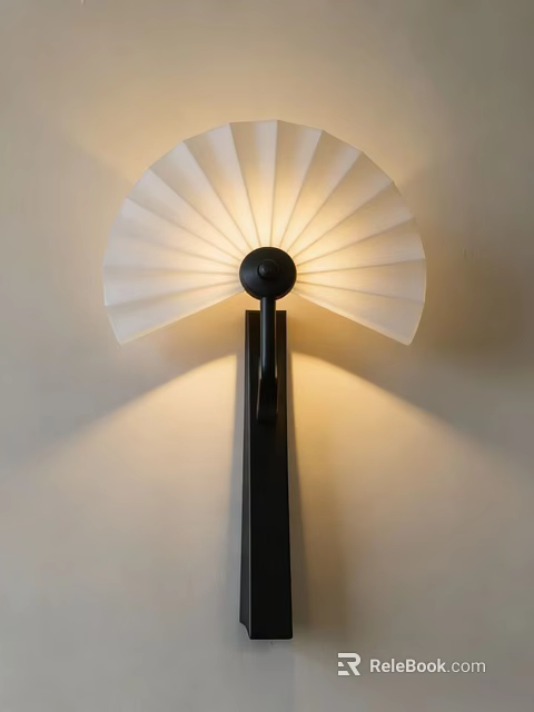 Contemporary Fan Shaped Wall Lamp With White Shade Black Base And Ambient Lighting 3d model 