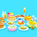 Delicious Breakfast Foods Including Pancakes Fried Eggs Avocado Fruits Milk And Juice