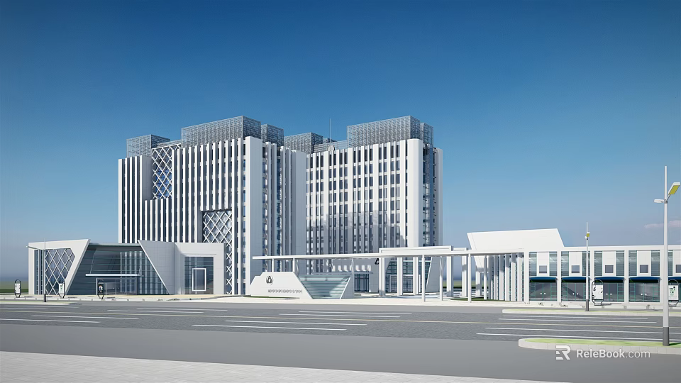 Modern High Rise Office Building With Glass Facade And Geometric Architectural Design 3d model 