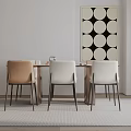 Modern Minimalist Dining Table Set With Beige White Chairs And Circular Pattern Wall Art 3d model
