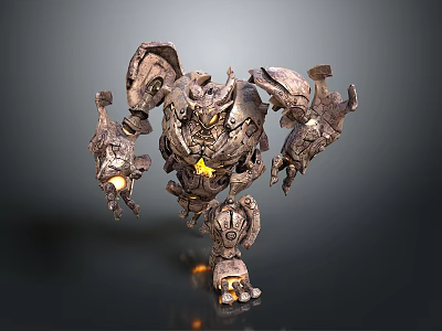 Powerful Mechanical Creature With Metallic Armor Glowing Yellow Core And Complex Design 3d model