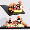 Welcome Decorative Display With Orange Black Spheres And Gift Boxes 3d model