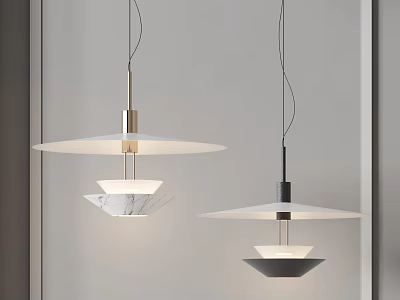 Modern Minimalist Pendant Lights With White Shades Marble Accents And Black Bases Hanging 3d model
