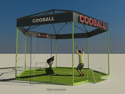 COOBALL Soccer Game Structure With Net Enclosure And Two Players Playing Football On Grass Field 3d model