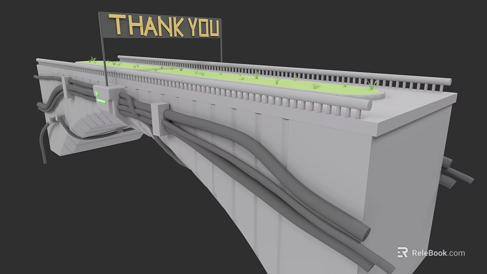 Garden Landscape Design On Bridge With Green Plants And Thank You Signage 3d model 