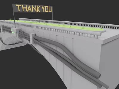 Garden Landscape Design On Bridge With Green Plants And Thank You Signage 3d model