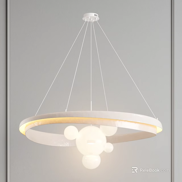 Modern Pendant Light With Circular Design LED Glow And White Spherical Accents For Interior Decoration 3d model 
