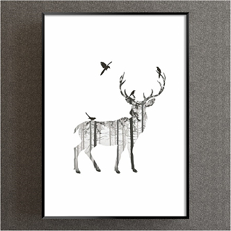 Nordic animal painting gray children's room animal deer decorative painting 3d model