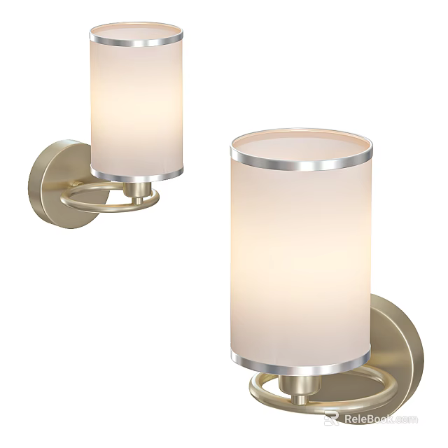 Modern Wall Sconces With Cylindrical Linen Shade And Brushed Brass Trim Detail 3d model 