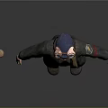 Woman In Worn Patched Jacket With Goggles Cap And Bloodstained Baseball Bat