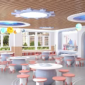 Kindergarten Classroom With Starry Ceiling Cloud Lights And Colorful Decorations 3d model