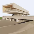 Modern Architectural Building With White Roof Green Area And Trees Around Pathways