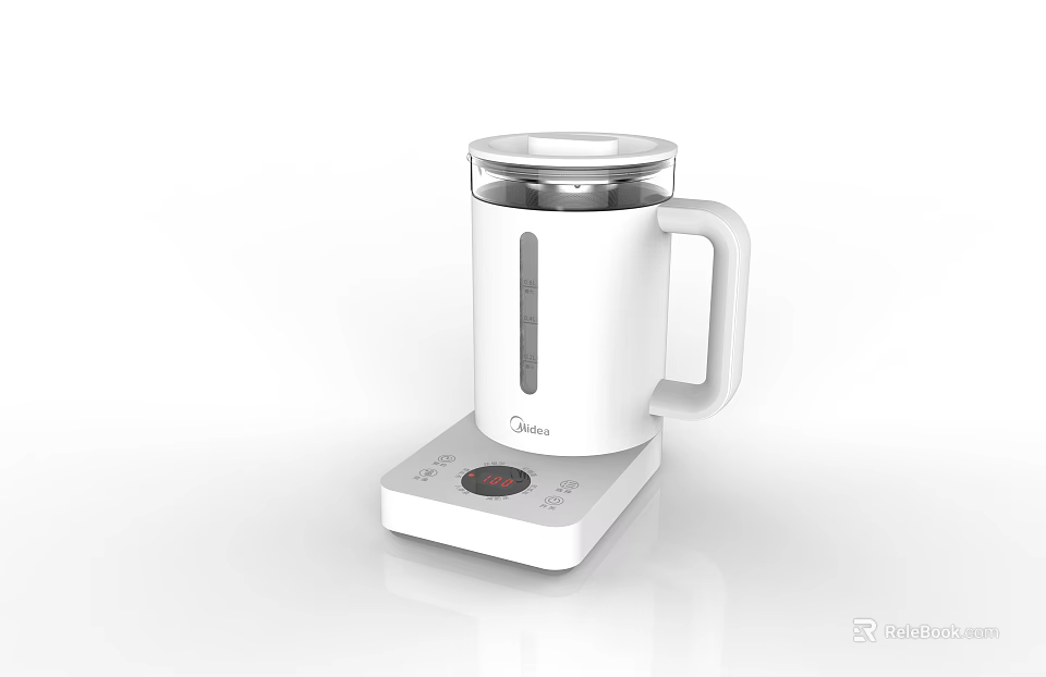 Sleek White Midea Electric Kettle With Transparent Lid And Control Panel Base 3d model