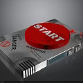 Industrial Control Panel With Red Start Button Danger Warning Label And Emergency Button