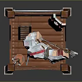 Wooden Watch Tower With Figure In Red Headscarf Holding Bow And Arrow And White Base
