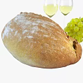 Delicious Food Platter With Bread Grapes White Wine And Blue Cheese