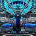 Futuristic KTV Interior Design With Blue Lighting And Curved Structures