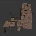 Ancient Ruined Brick Building With Wooden Beam Structure And Broken Walls