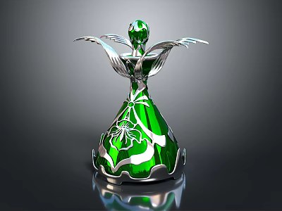 Green Decorative Figurine With Silver Winged Design For Home Decoration 3d model