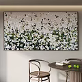 Vibrant Floral Painting On Light Wall With Wooden Table And Chairs