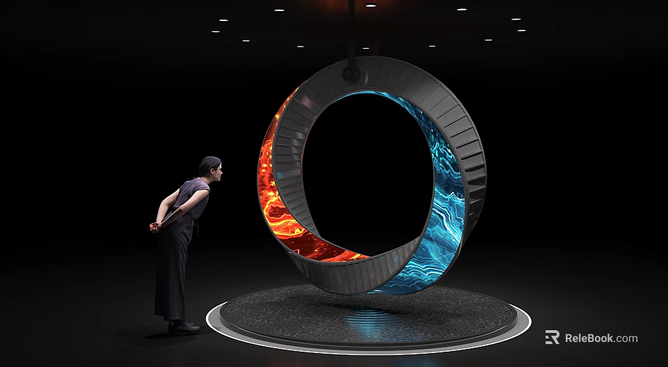 Circular Road Facility Structure With Red Blue Elements And Urban Traffic Design Features 3d model 