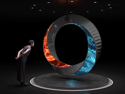 Circular Road Facility Structure With Red Blue Elements And Urban Traffic Design Features 3d model