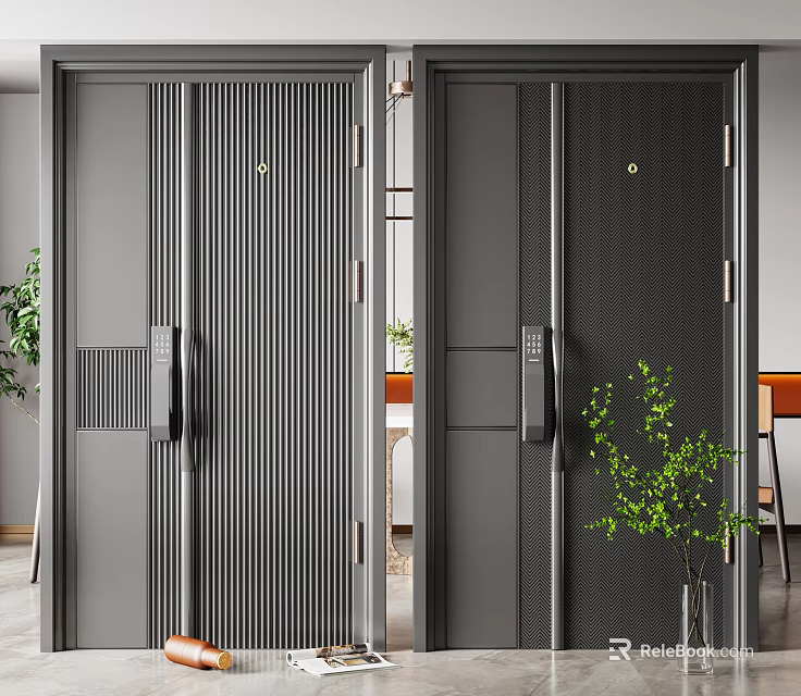 Modern Metal Security Door Design With Vertical Stripes Secure Lock And Textured Surface 3d model