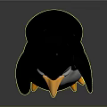 Cute Black and White Penguin with Orange Beak and Feet on Gray Reflective Background