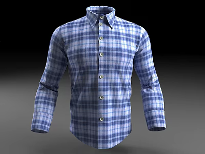 Long Sleeve Plaid Cotton Shirt Button Front Collared Casual Checkered Design 3d model