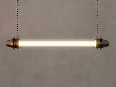 Modern Minimalist Pendant Light with Long Tube Design Hanging via Chains on Gray Wall 3d model