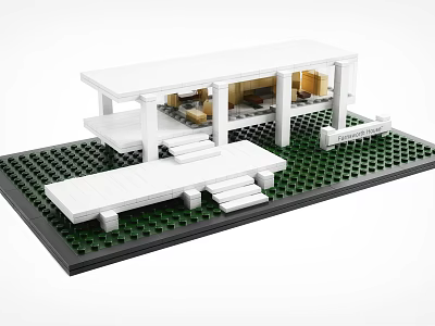 Modern Building Blocks Architecture Model With White Structure Platforms And Green Grid Base 3d model