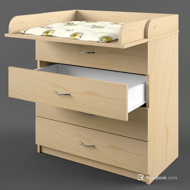Light Wooden Bedside Table With Open Drawer And Modern Design 3d model
