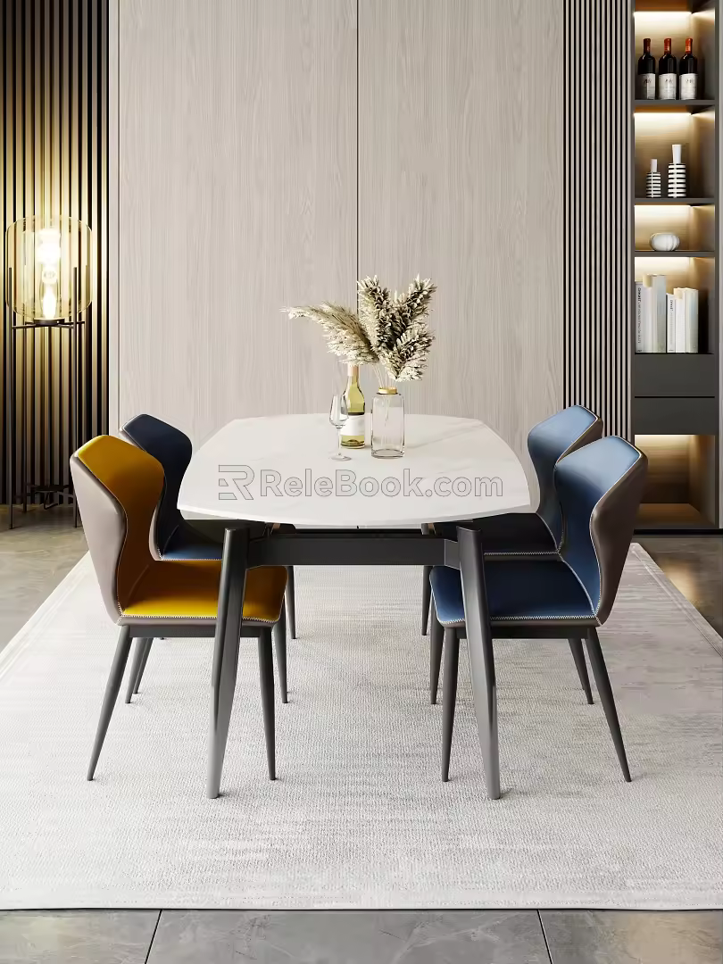 Modern Minimalist Dining Table and Chair Combination 3d model