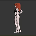 Sculpture Carving Of Three Female Figures With Red Hair And Bikini In Artistic Standing Poses