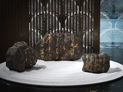 Natural Garden Ornament With Decorative Stones White Sand And Water Feature In Landscape Setting 3d model