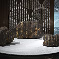 Natural Garden Ornament With Decorative Stones White Sand And Water Feature In Landscape Setting
