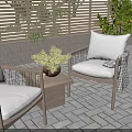 Rattan Outdoor Sofa Set With Cushions Umbrella And Side Table In Patio Garden