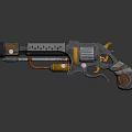 Futuristic Sci-Fi Weapon Design with Metal Barrel Orange Gray Grip and Mechanical Details