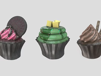 Colorful Decorative Cupcakes With Various Toppings And Creamy Frosting For Kitchen Dessert Items 3d model