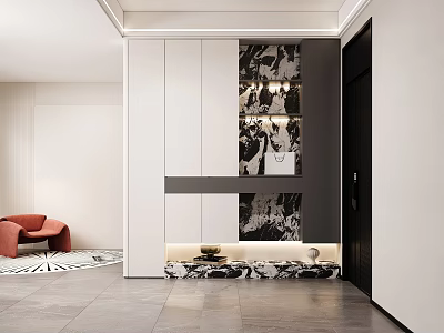 Modern Foyer With Storage Cabinets And Art Decor 3d model
