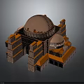Traditional Architectural Structure With Large Copper Dome And Multi Layered Orange Bricks
